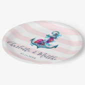 Nautical Pink Stripes Waterverf Anchor Wedding Papieren Bordje (Gekanteld)
