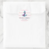 Nautical Pink Stripes Waterverf Anchor Wedding Ronde Sticker (Tas)