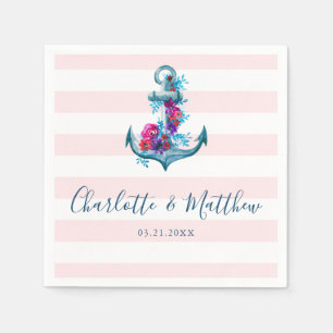 Nautical Pink Stripes Waterverf Anchor Wedding Servet