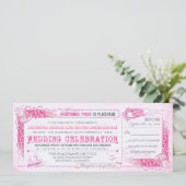 Nautical Pink Wedding Invitation Boarding Pass Kaart (Staand voorkant)