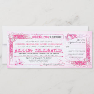 Nautical Pink Wedding Invitation Boarding Pass Kaart