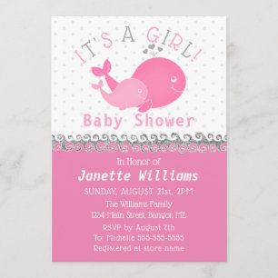Nautical Pink Whale Het is een meisje Baby shower Kaart