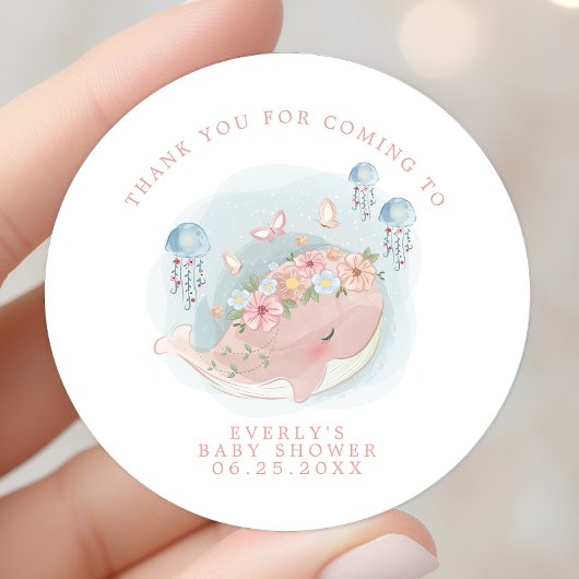Nautical Pink Whale Jellyfish Baby shower Bedankt Ronde Sticker