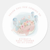 Nautical Pink Whale Jellyfish Baby shower Bedankt Ronde Sticker (Voorkant)