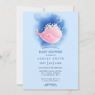 Nautical Pink Whale Waterverf Girl Baby shower Kaart