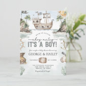 Nautical Pirate Baby shower Invitation Kaart (Staand voorkant)