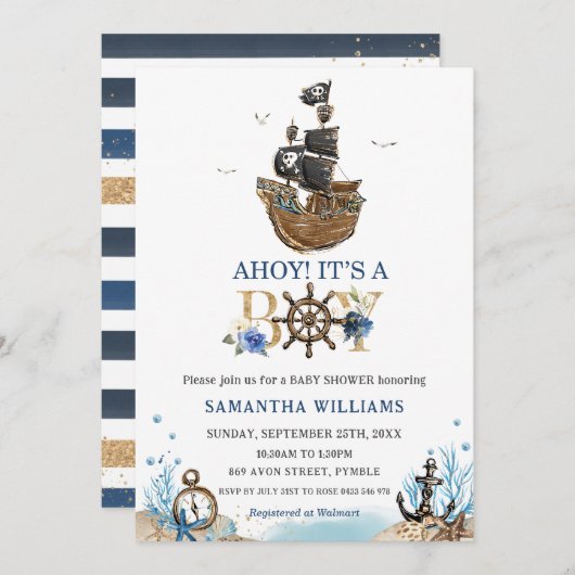 Nautical Pirate Ship Ahoy Het is een Jongen Baby s Kaart (Voorkant / Achterkant)