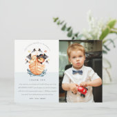 Nautical Pirate Ship Lion Cub Kinder Foto Birthday Bedankkaart (Staand voorkant)