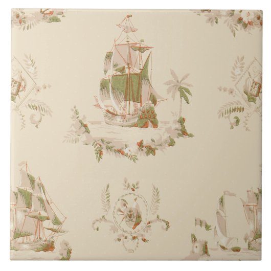 Nautical Pirate Ships Pattern Tegeltje (Voorkant)