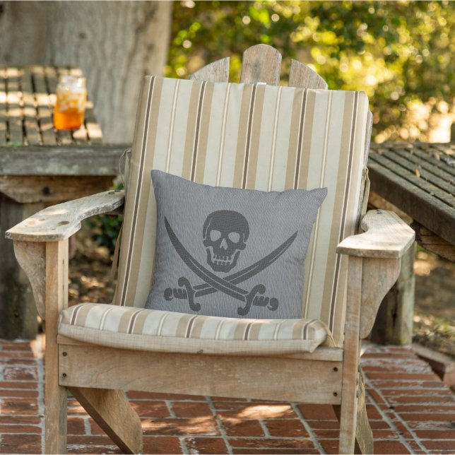 Nautical Pirate Skeleton in Grey Buitenkussen (Stoel)