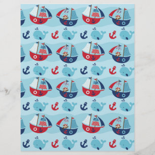 Nautical Pirate Whale Scrapbook Paper