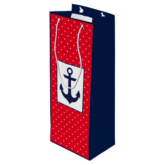 Nautical Polka Dots | Rood Wijn Cadeautas (Achterkant Gekanteld)