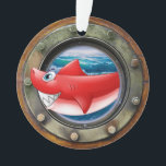 Nautical Porthole Shark Ornament<br><div class="desc">Meer onderweg vanavond en altijd ... . Pas of schrap de achtertekst aan. Ik heb passende keramische knoppen voor de meeste zeemeerminnen en een populaire variëteit aan strand en zeeknoppen en meer design die altijd je strandhuis of strandthemajaar rond gaan oplichten (allemaal met uitgebreide licentiekosten van $30.00 - $75.00 betaald...</div>