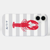 Nautical Preppy Grey Stripe & Lobster | Monogram Case-Mate iPhone Case (Achterkant (horizontaal))