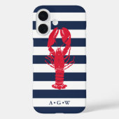 Nautical Preppy Navy Stripe & Lobster | Monogram Case-Mate iPhone Case (Achterkant)