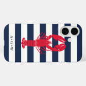 Nautical Preppy Navy Stripe & Lobster | Monogram Case-Mate iPhone Case (Achterkant (horizontaal))