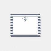 Nautical Preppy Stripe & Anchor Monogram Post-it® Notes (Voorkant)