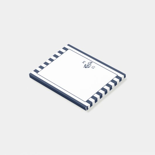 Nautical Preppy Stripe & Anchor Monogram Post-it® Notes (Schuin)