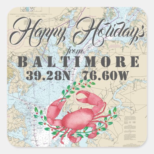 Nautical Prettige feestdagen uit Baltimore Vierkante Sticker (Voorkant)