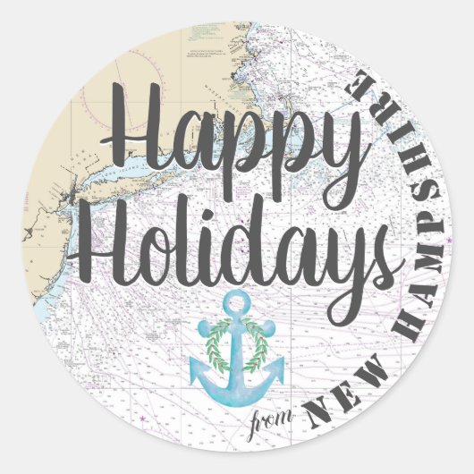 Nautical Prettige feestdagen uit New Hampshire Ronde Sticker (Voorkant)