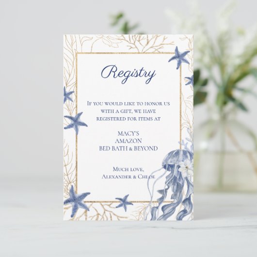 Nautical QR Code Wedding Registry Card RSVP Kaartje (Staand voorkant)