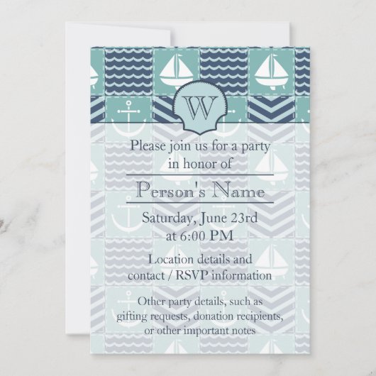 Nautical Quilt Party Invitation Kaart (Voorkant)