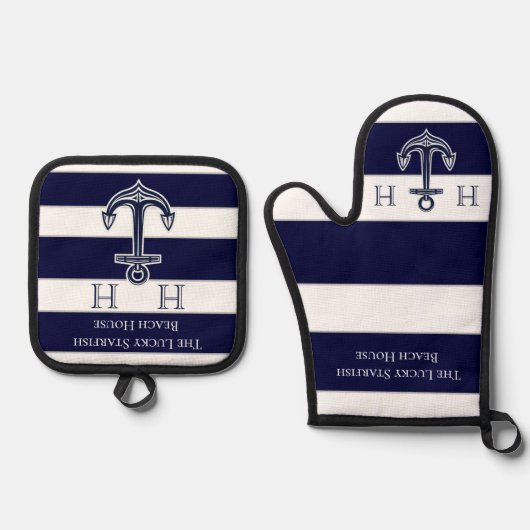 Nautical Recept Keepsake Sjabloon Foto toevoegen N Ovenwant & Pannenlap Set (Voorkant)