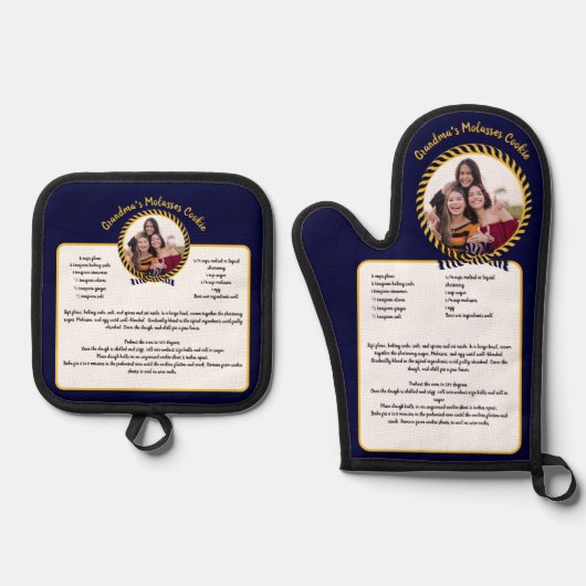 Nautical Recept Keepsake Sjabloon Foto toevoegen N Ovenwant & Pannenlap Set (Voorkant)