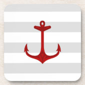 Nautical Red Anchor Grey White Stripes Onderzetter (Voorkant)