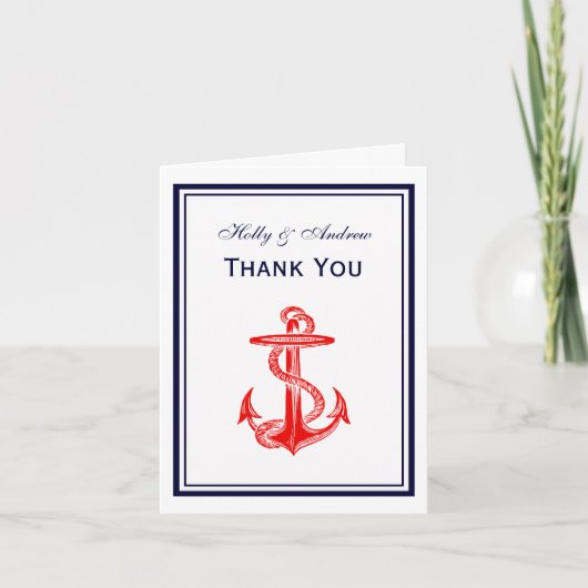 Nautical Red Anchor Navy, 2V bedrukt Dank u Bedankkaart (Voorkant)