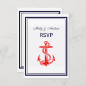 Nautical Red Anchor Navy Blue Framed 2V RSVP (Voorkant / Achterkant)