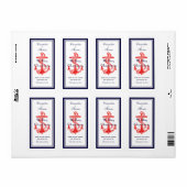 Nautical Red Anchor Navy Blue Framed V Wine Bottle Etiket (Full Sheet)