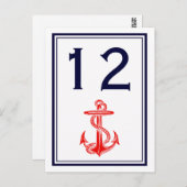 Nautical Red Anchor Navy Framed 2V Table Number Briefkaart (Voorkant / Achterkant)