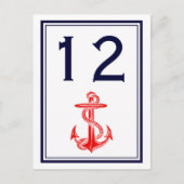 Nautical Red Anchor Navy Framed 2V Table Number Briefkaart (Voorkant)