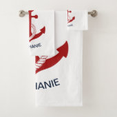 Nautical Red Anchor Red White Blau Stripes Bad Handdoek (Insitu)