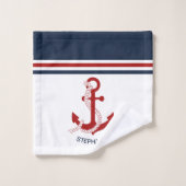 Nautical Red Anchor Red White Blau Stripes Bad Handdoek (Wasdoekje)