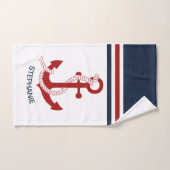 Nautical Red Anchor Red White Blau Stripes Bad Handdoek (Handdoek)