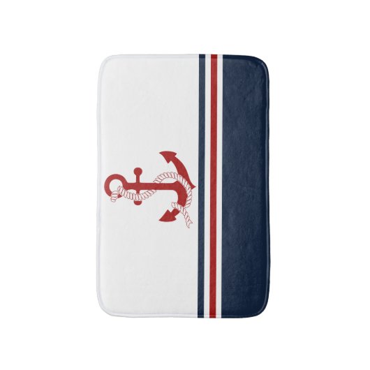 Nautical Red Anchor Red White Blau Stripes Badmat (Voorkant Verticaal)