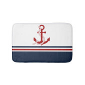 Nautical Red Anchor Red White Blau Stripes Badmat (Voorkant)