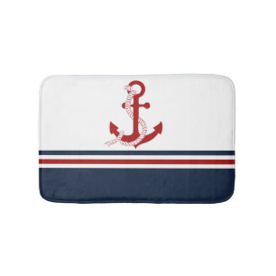 Nautical Red Anchor Red White Blau Stripes Badmat