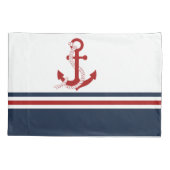 Nautical Red Anchor Red White Blau Stripes Kussensloop (Achterkant-Links)