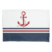 Nautical Red Anchor Red White Blau Stripes Kussensloop (Voorkant-Links)