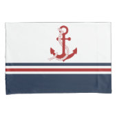 Nautical Red Anchor Red White Blau Stripes Kussensloop (Voorkant-Rechts)