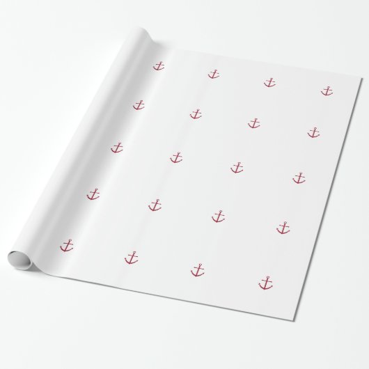 Nautical Red Anchor Wrapping Paper Cadeaupapier (Uitgerold)