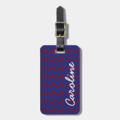 Nautical Red Anchors on Blue Personalized Bagagelabel (Voorkant verticaal)