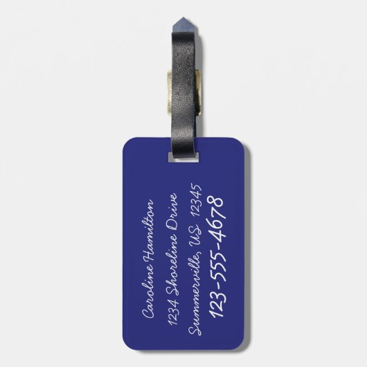 Nautical Red Anchors on Blue Personalized Bagagelabel (Achterkant verticaal)