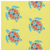 Nautical Red and Blue Zee Turtle Pattern on Yellow Stof (Close Up)