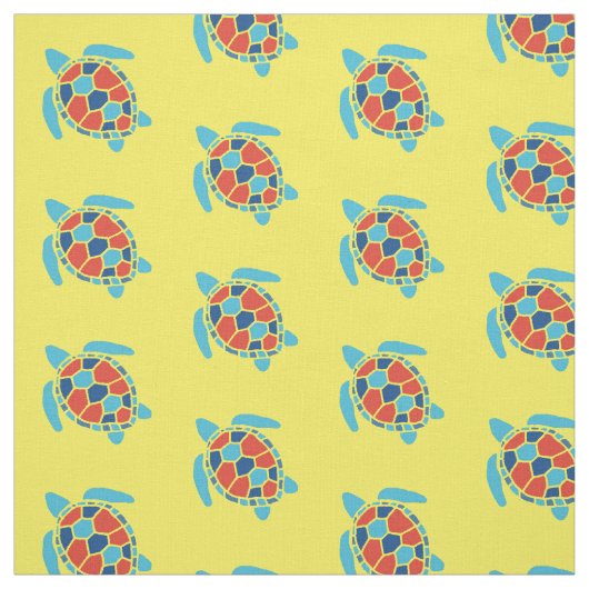 Nautical Red and Blue Zee Turtle Pattern on Yellow Stof (Swatch)
