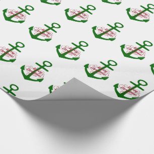 Nautical Red and Green Merry-kerstankers Cadeaupapier