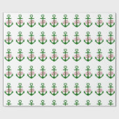 Nautical Red and Green Merry-kerstankers Cadeaupapier (Vlak)